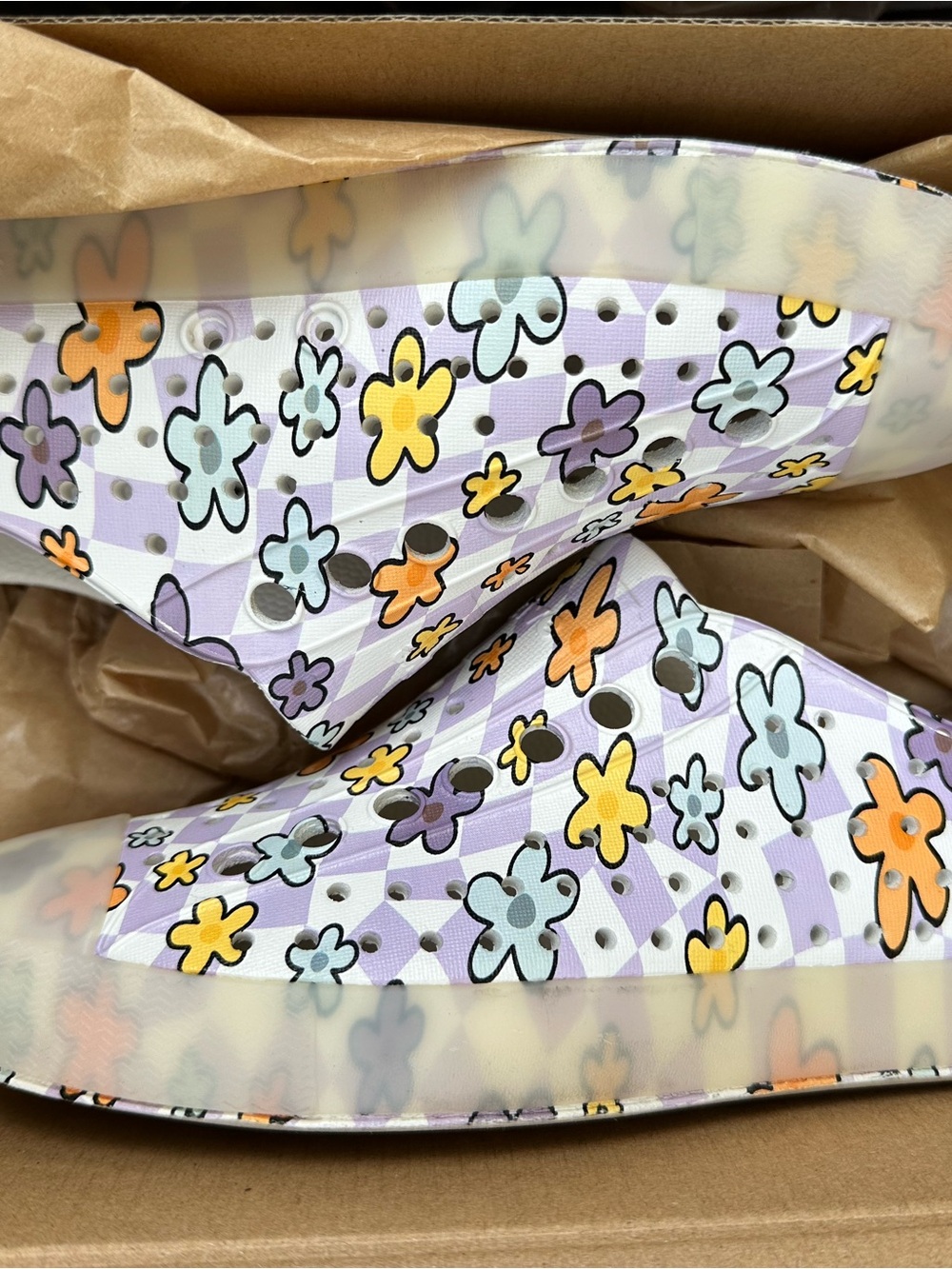 Native Shoes Kids Floral Lavender Sandals with Yellow & Orange Accents